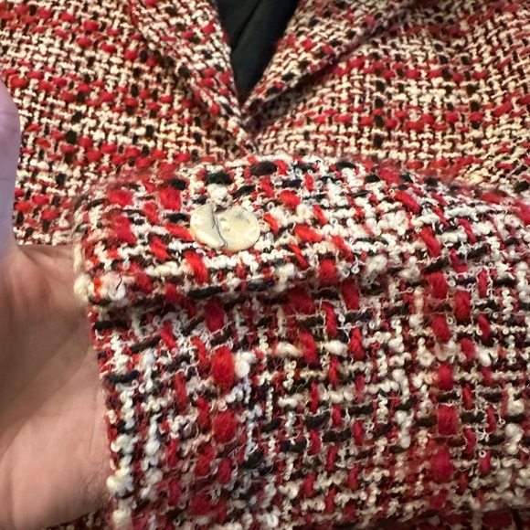 Y2K Austin Reed red black whites tweed wool jacketed blazer size 14 - Picture 6 of 8